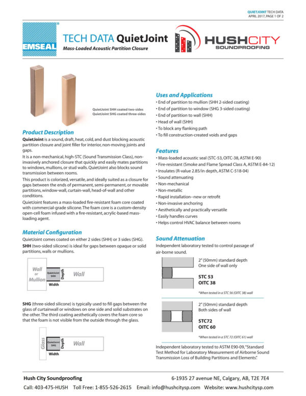 Quiet Joint - Acoustic Joint Filler & Partition Closure- Special Order Only